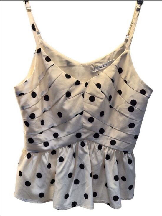 Ricki's Tops - Ricki's Cream and Black Polka Dot Spaghetti Peplum Top